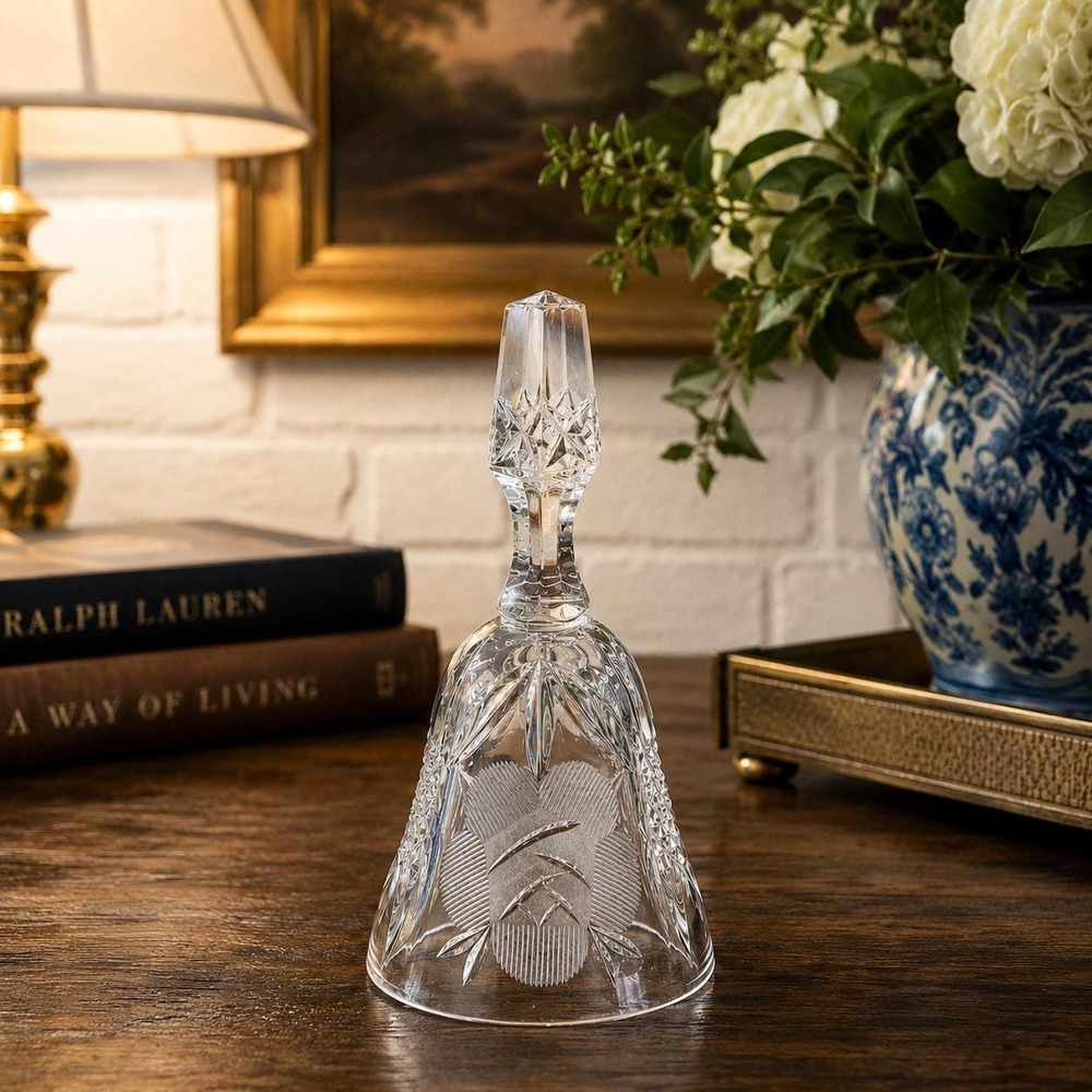 Vintage West German Lead Crystal Bell Handcut 24% PbO Floral Cut Midcentury
